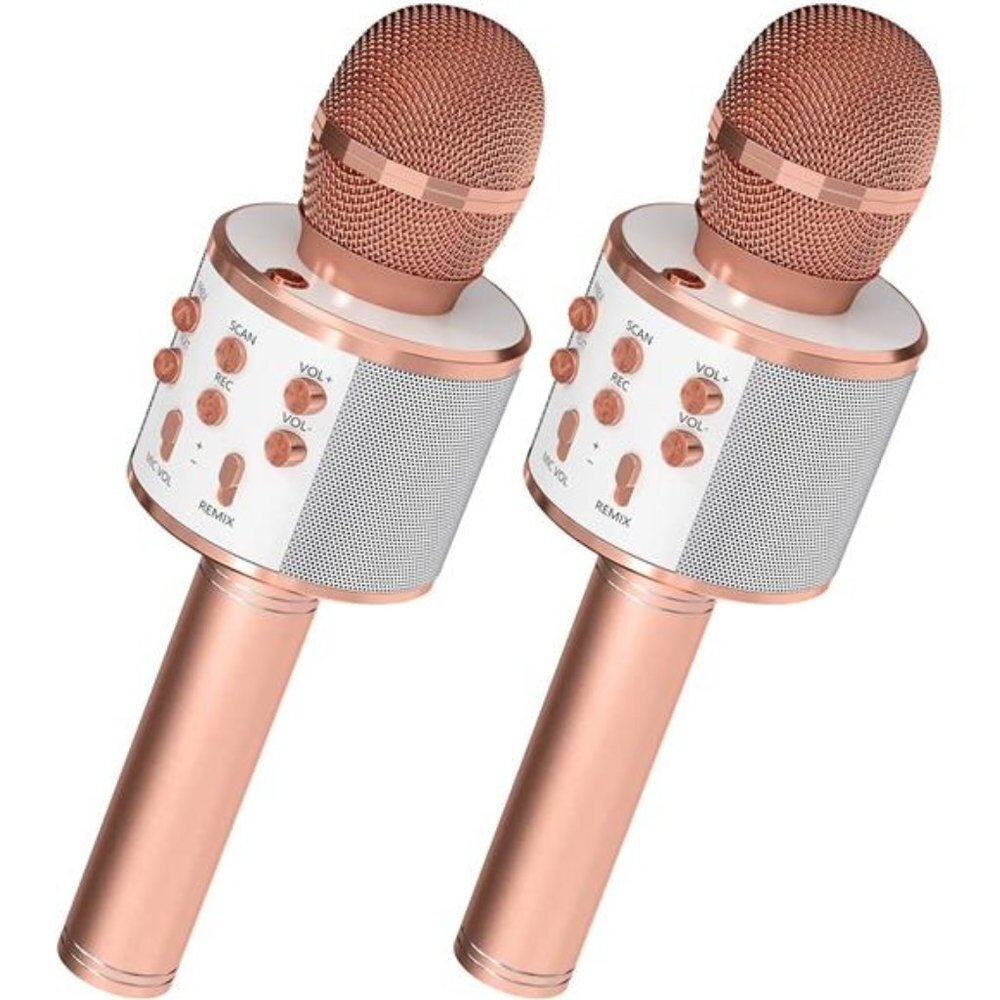 2 Pack Karaoke Microphone for Kids, Wireless Bluetooth Microphone (Rose Gold)